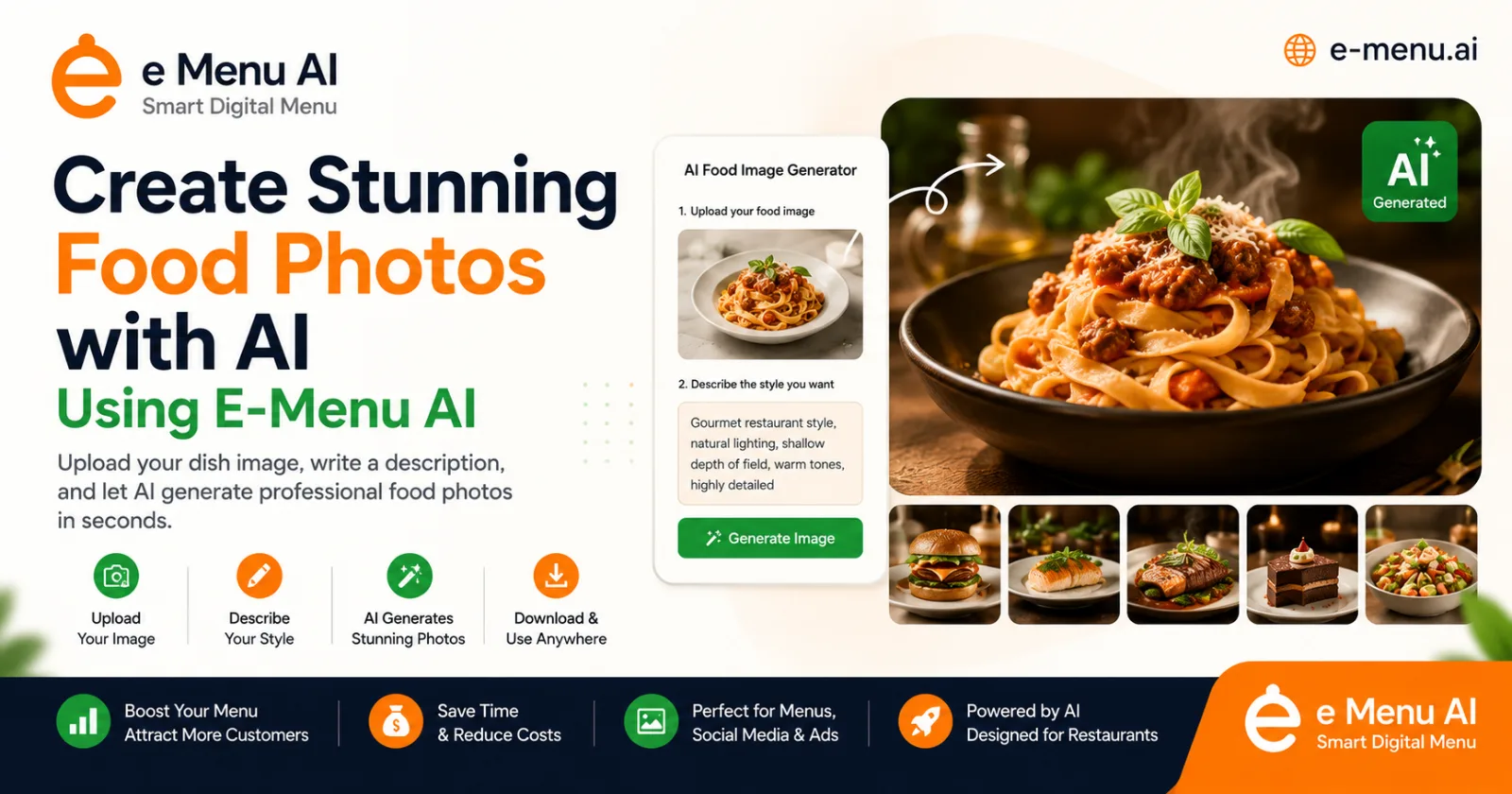 Create Stunning Food Photos with AI Using E-Menu AI